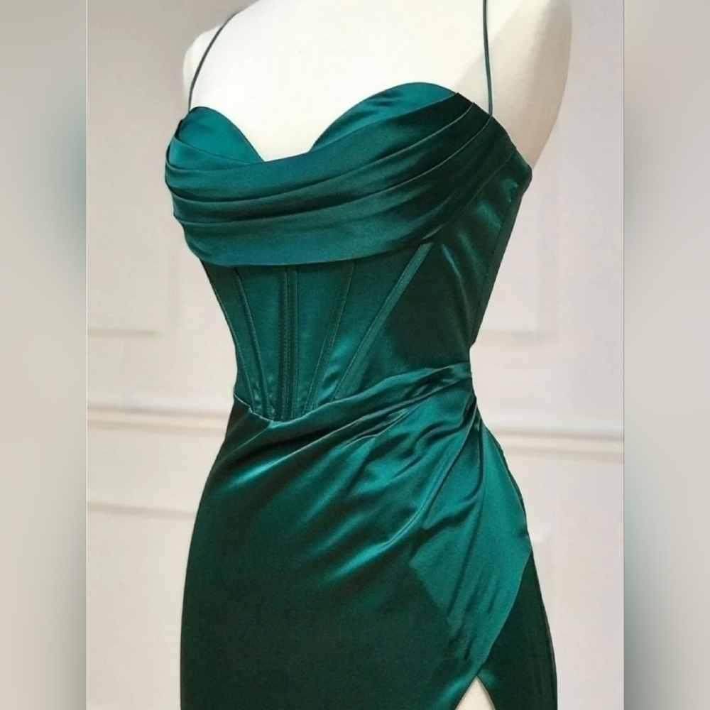 Betsy and Adam Long Sateen Corset Lace Up Back Dress - Picture 7 of 13